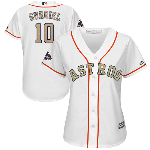 Houston Astros #10 Yuli Gurriel White 2018 Gold Program Cool Base Women's Stitched Jersey Womens