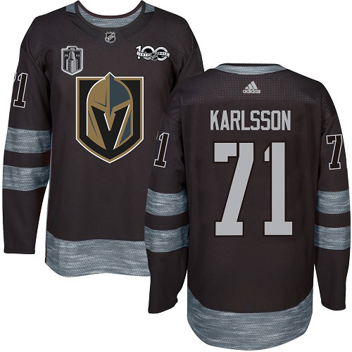 Adidas Golden Knights #71 William Karlsson Black Youth 2023 Stanley Cup Final Patch 100th Anniversary Stitched Jersey