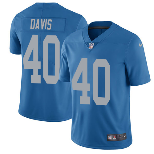 Detroit Lions #40 Jarrad Davis Blue Throwback Youth Stitched Vapor Untouchable Limited Jersey Youth