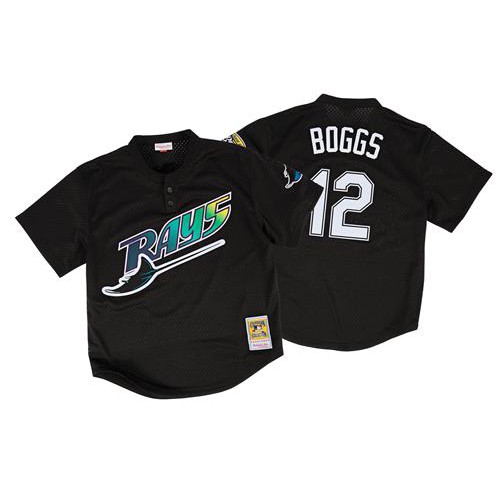 Mitchell And Ness 1998 Tampa Bay Rays #12 Wade Boggs Black Throwback Stitched Jersey Men's