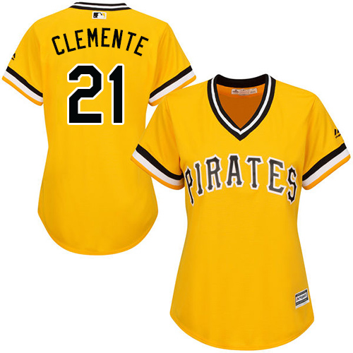 Pittsburgh Pirates #21 Roberto Clemente Gold Alternate Women's Stitched Jersey Womens