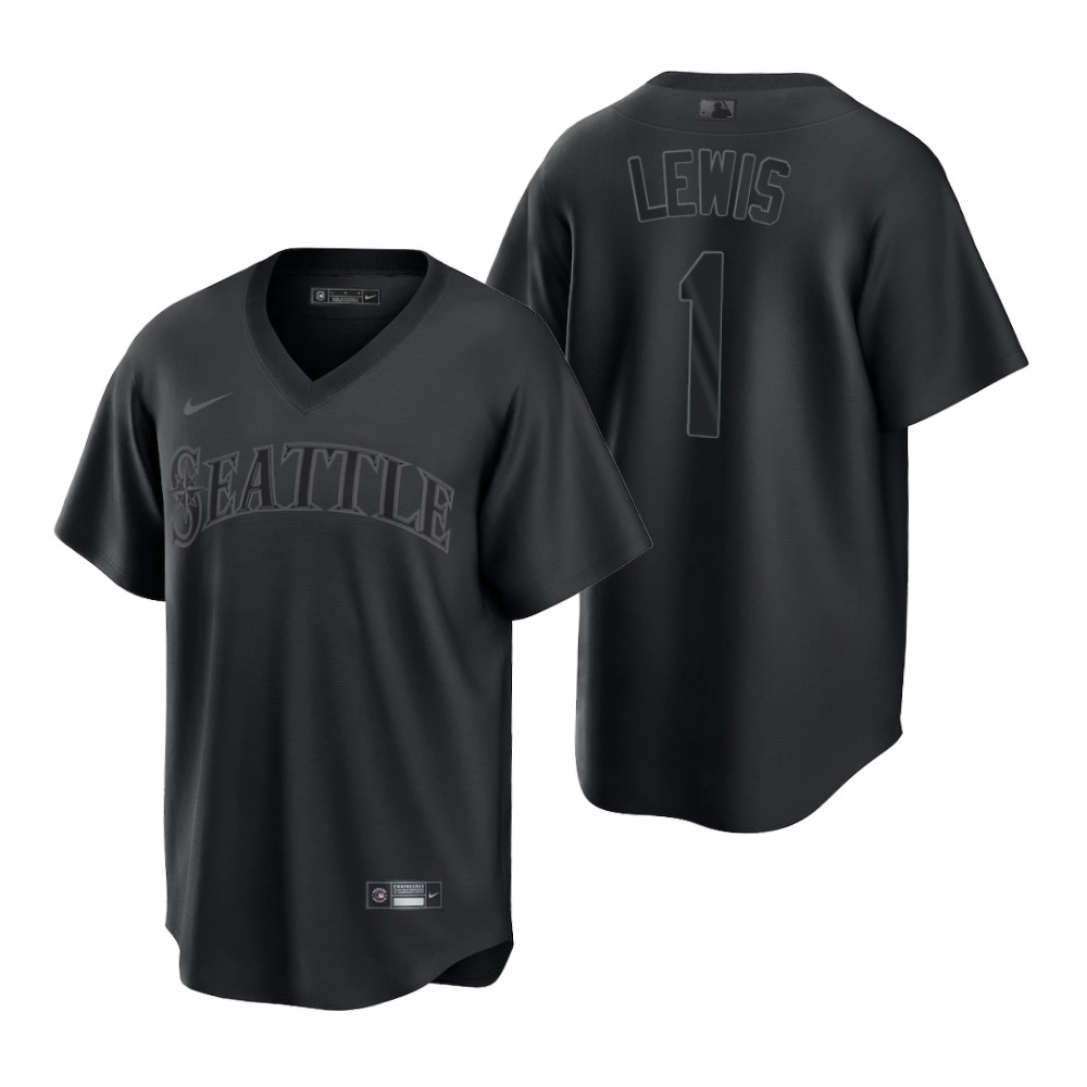 Seattle Mariners #1 Kyle Lewis Men's Black Pitch Black Fashion Jersey