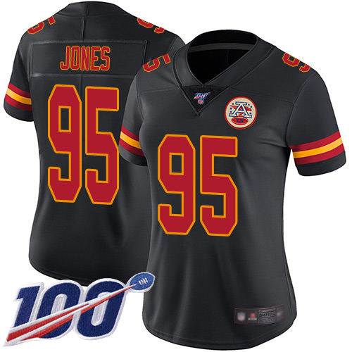Chiefs #95 Chris Jones Black Women's Stitched Limited Rush 100th Season Jersey