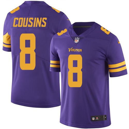 Vikings #8 Kirk Cousins Purple Men's Stitched Limited Rush Jersey