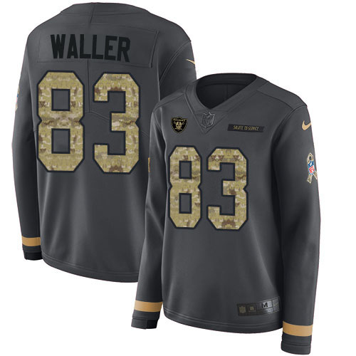 Raiders #83 Darren Waller Anthracite Salute To Service Women's Stitched Limited Therma Long Sleeve Jersey