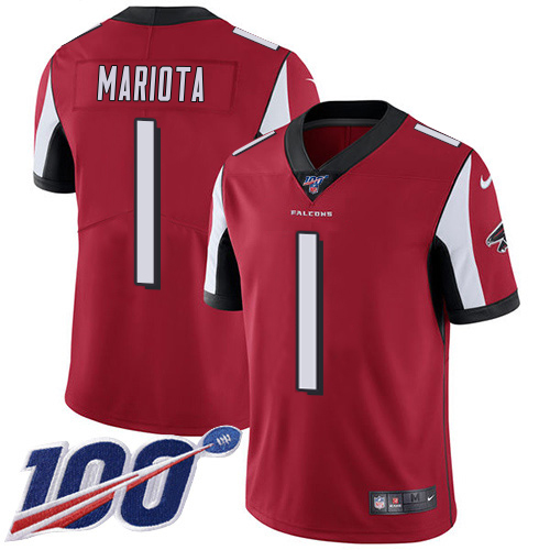 Falcons #1 Marcus Mariota Red Team Color Stitched Youth 100th Season Vapor Untouchable Limited Jersey