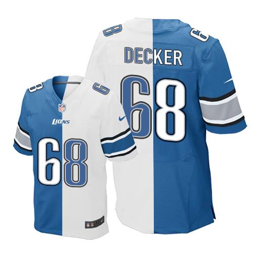 Detroit Lions #68 Taylor Decker Blue/White Men's Stitched Elite Split Jersey Men's
