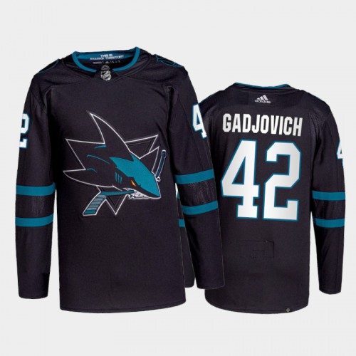 Adidas San Jose Sharks #42 Jonah Gadjovich Men's 2021-22 Alternate Authentic Jersey - Black Men's