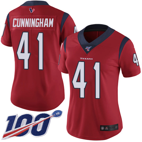 Houston Texans #41 Zach Cunningham Red Alternate Women's Stitched 100th Season Vapor Limited Jersey Womens