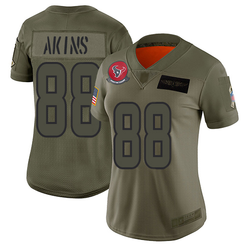 Houston Texans #88 Jordan Akins Camo Women's Stitched Limited 2019 Salute To Service Jersey Womens