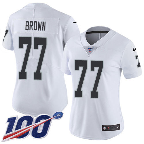 Las Vegas Raiders #77 Trent Brown White Women's Stitched 100th Season Vapor Untouchable Limited Jersey Womens