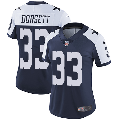 Cowboys #33 Tony Dorsett Navy Blue Thanksgiving Women's Stitched Vapor Untouchable Limited Throwback Jersey