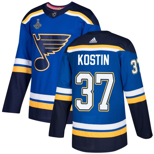 Adidas St. Louis Blues #37 Klim Kostin Blue Home Authentic 2019 Stanley Cup Champions Stitched Jersey Men's