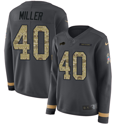 Bills #40 Von Miller Anthracite Salute To Service Women's Stitched Limited Therma Long Sleeve Jersey