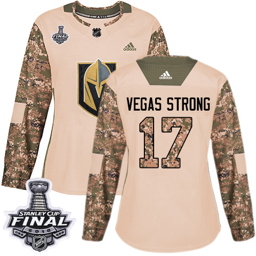Adidas Golden Vegas Golden Knights #17 Vegas Strong Camo Authentic 2017 Veterans Day 2018 Stanley Cup Final Women's Stitched Jersey Womens