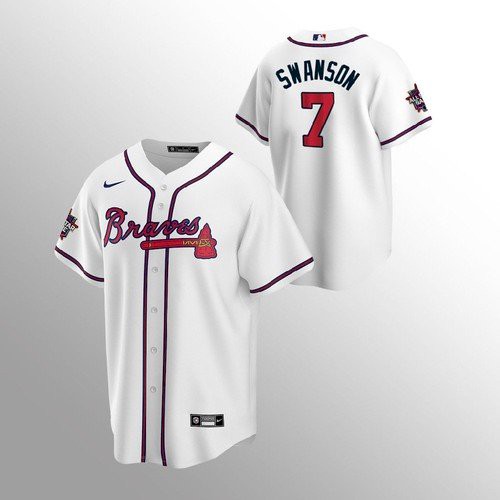 Atlanta Atlanta Braves #7 Dansby Swanson 150th Anniversary 2021 World Series Youth Jersey - White Youth
