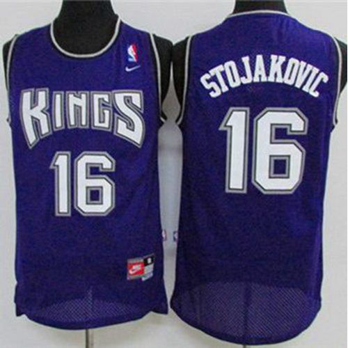 Sacramento Kings #16 Peja Stojakovic Purple Throwback Stitched Jersey Mens