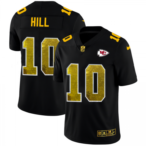 Kansas City Kansas City Chiefs #10 Tyreek Hill Men's Black Golden Sequin Vapor Limited Jersey Men's