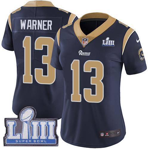 Los Angeles Rams #13 Kurt Warner Navy Blue Team Color Super Bowl LIII Bound Women's Stitched Vapor Untouchable Limited Jersey Womens