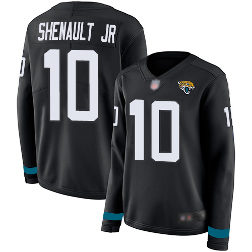 Jacksonville Jaguars #10 Laviska Shenault Jr. Black Team Color Women's Stitched Limited Therma Long Sleeve Jersey Womens