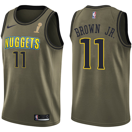 Nuggets #11 Bruce Brown Jr. Green Youth 2023 Finals Champions Salute To Service Swingman Jersey