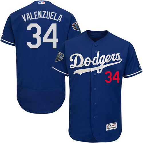 Los Angeles Dodgers #34 Fernando Valenzuela Blue Flexbase Authentic Collection 2018 World Series Stitched Jersey Men's