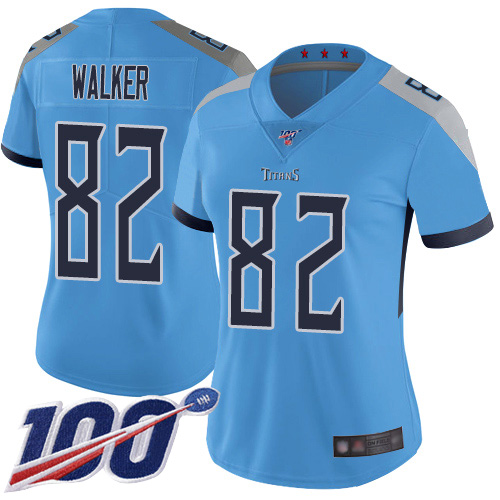 Tennessee Titans #82 Delanie Walker Light Blue Alternate Women's Stitched 100th Season Vapor Limited Jersey Womens
