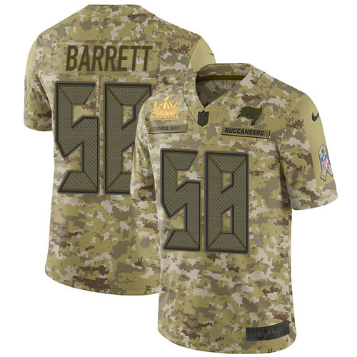 Tampa Bay Buccaneers #58 Shaquil Barrett Camo Men's Super Bowl LV Champions Patch Stitched Limited 2018 Salute To Service Jersey Men's