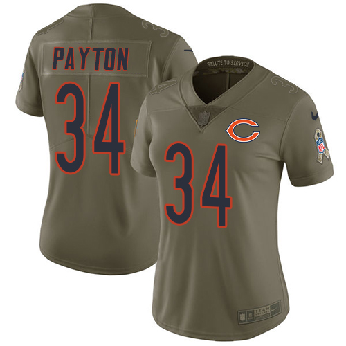 Bears #34 Walter Payton Olive Women's Stitched Limited 2017 Salute To Service Jersey