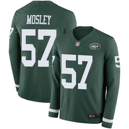 Jets #57 C.J. Mosley Green Team Color Youth Stitched Limited Therma Long Sleeve Jersey