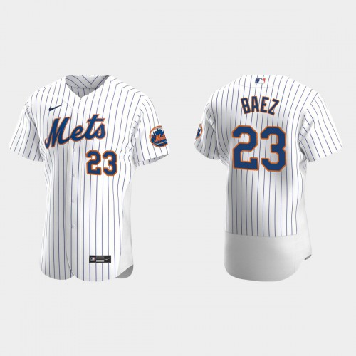 New York New York Mets #23 Javier Baez Men's White Authentic Home Jersey Men's