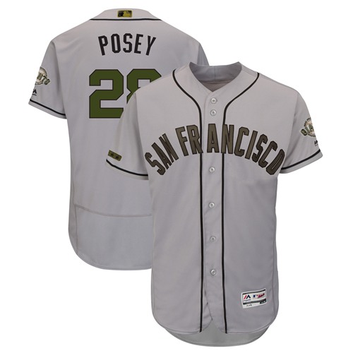 San Francisco Giants #28 Buster Posey Gray Flexbase Authentic Collection 2018 Memorial Day Stitched Jersey Men's