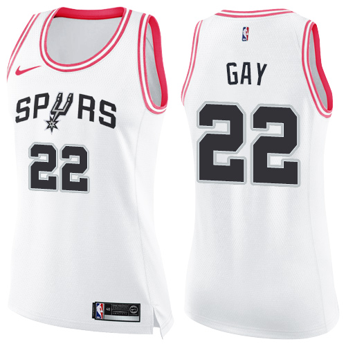 San Antonio Spurs #22 Rudy Gay White/Pink Womens Swingman Fashion Jersey Womens