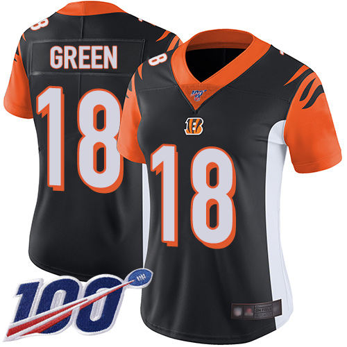 Cincinnati Bengals #18 A.J. Green Black Team Color Women's Stitched 100th Season Vapor Limited Jersey Womens