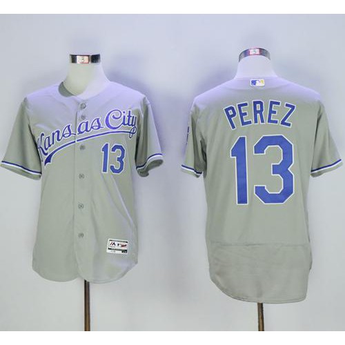 Kansas City Royals #13 Salvador Perez Grey Flexbase Authentic Collection Stitched Jersey Men's