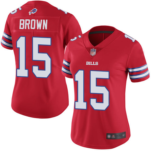 Buffalo Bills #15 John Brown Red Women's Stitched Limited Rush Jersey Womens