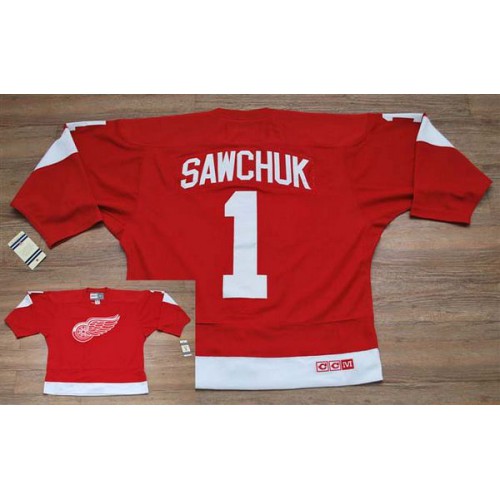Detroit Red Wings #1 Terry Sawchuk Stitched Red CCM Throwback Jersey Men's