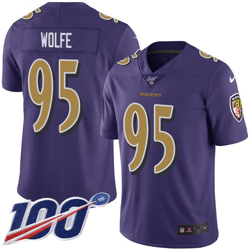 Baltimore Ravens #95 Derek Wolfe Purple Men's Stitched Limited Rush 100th Season Jersey Men's