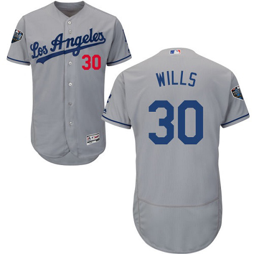 Los Angeles Dodgers #30 Maury Wills Grey Flexbase Authentic Collection 2018 World Series Stitched Jersey Men's