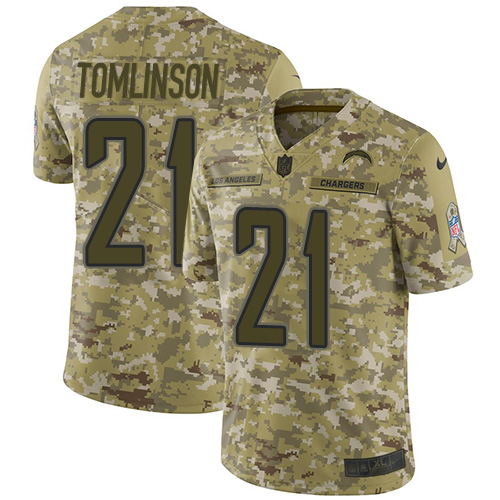 Chargers #21 LaDainian Tomlinson Camo Youth Stitched Limited 2018 Salute To Service Jersey