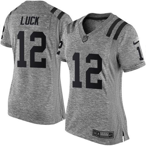 Indianapolis Colts #12 Andrew Luck Gray Women's Stitched Limited Gridiron Gray Jersey Womens