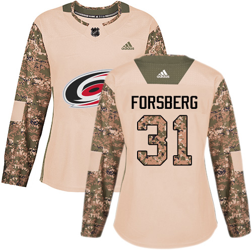 Adidas Carolina Hurricanes #31 Anton Forsberg Camo Authentic 2017 Veterans Day Women's Stitched Jersey Womens
