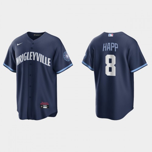 Chicago Chicago Cubs #8 Ian Happ Men's 2021 City Connect Fans Version Navy Jersey Men's