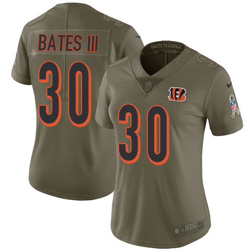 Bengals #30 Jessie Bates III Olive Women's Stitched Limited 2017 Salute To Service Jersey