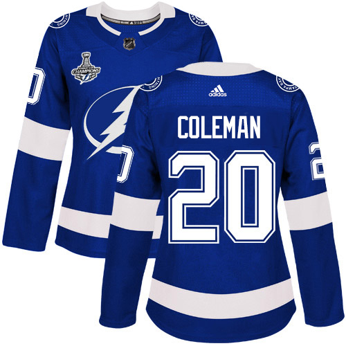 Adidas Tampa Bay Lightning #20 Blake Coleman Blue Home Authentic Women's 2020 Stanley Cup Champions Stitched Jersey Womens