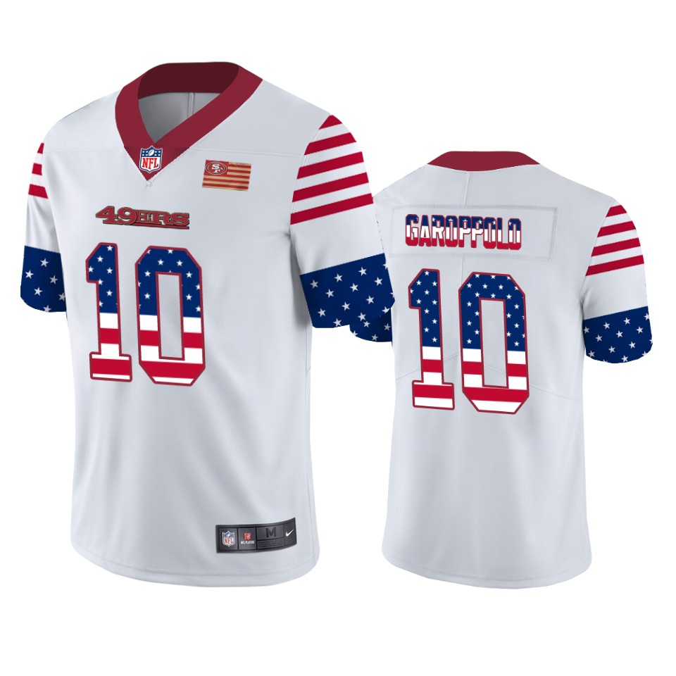 San Francisco 49ers #10 Jimmy Garoppolo White Men's Team Logo USA Flag Vapor Untouchable Limited Jersey