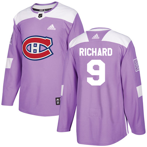 Adidas Montreal Canadiens #9 Maurice Richard Purple Authentic Fights Cancer Stitched Jersey Men's