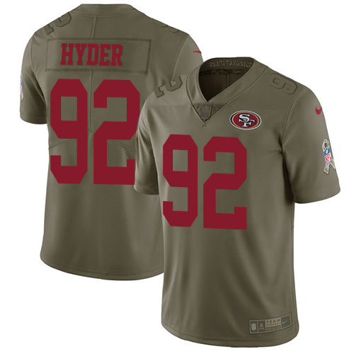 San Francisco 49ers #92 Kerry Hyder Olive Youth Stitched Limited 2017 Salute To Service Jersey Youth