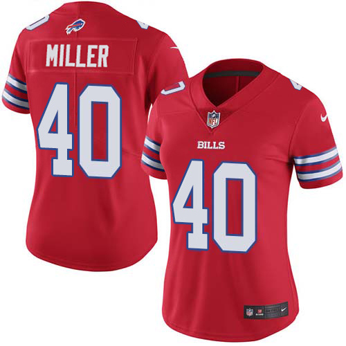 Bills #40 Von Miller Red Women's Stitched Limited Rush Jersey