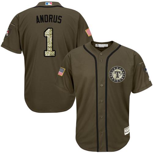 Texas Rangers #1 Elvis Andrus Green Salute to Service Stitched Youth Jersey Youth